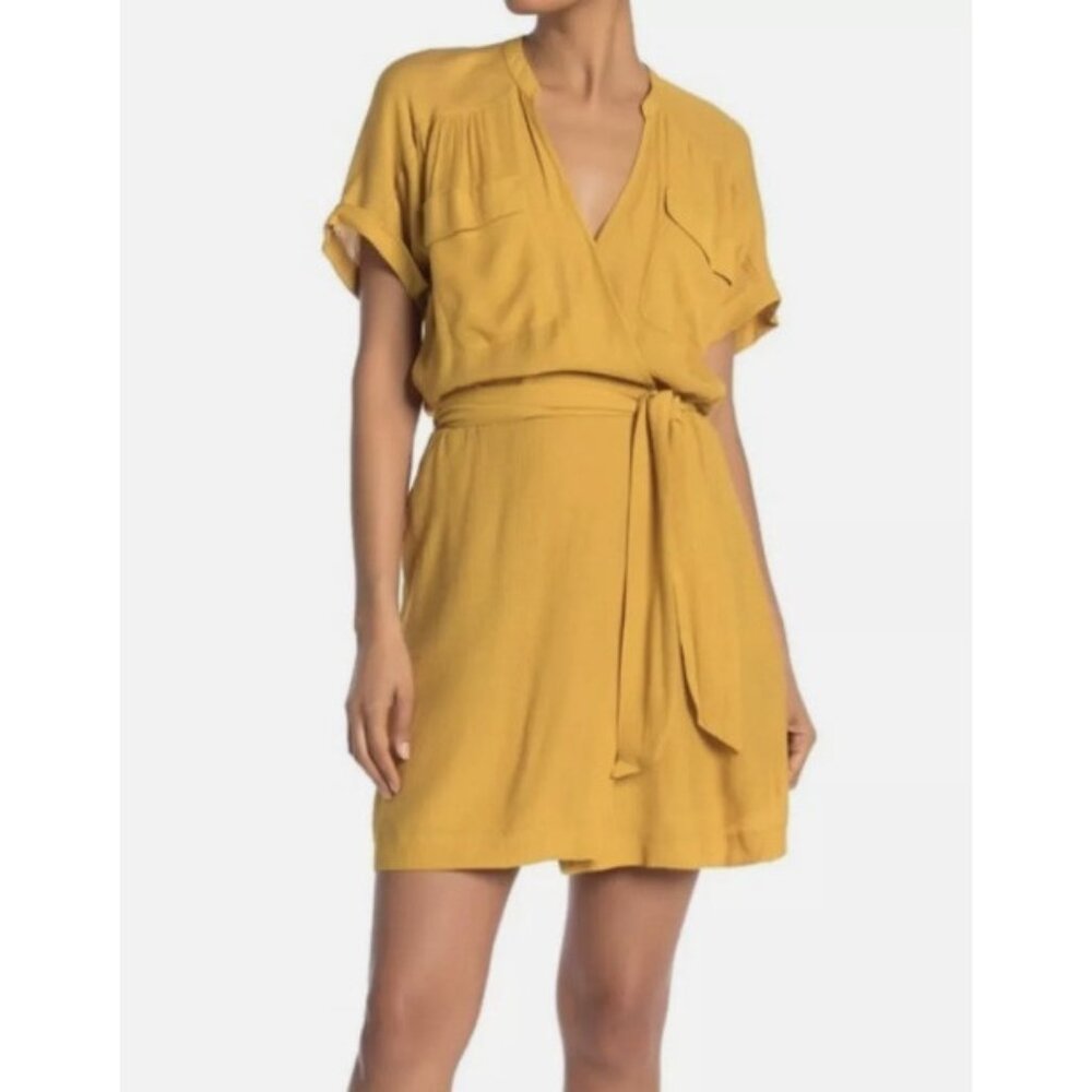 Brochu Walker Dark Yellow Jas Waist Tie Faux Wrap Dress, Size Small